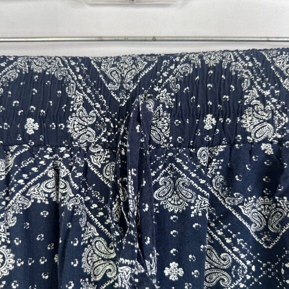 Iris Blue White Print Stretchy Drawstring Waist Jogger Boho Harem Pants Sz Large - Picture 4 of 9